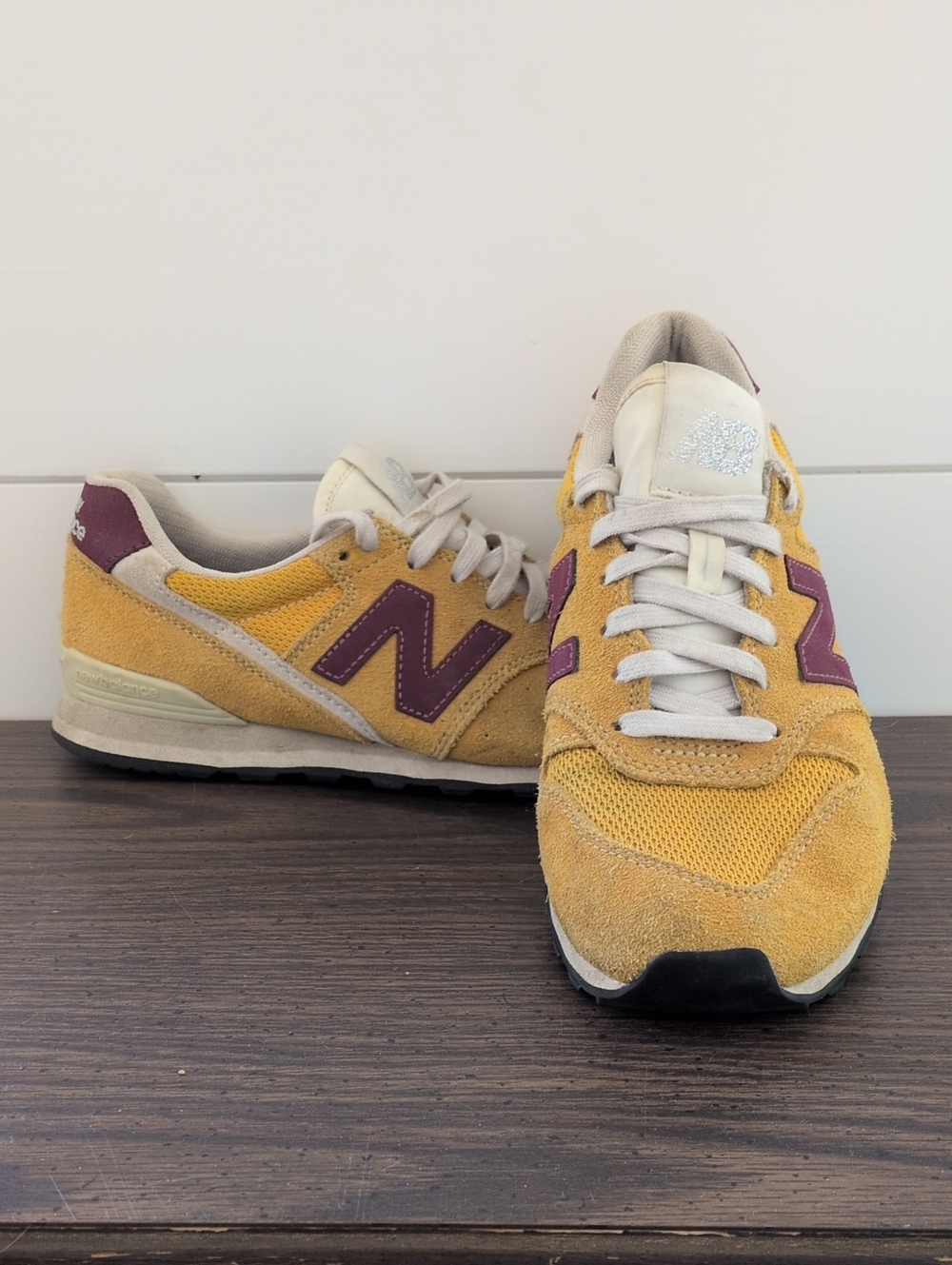 Women's New Balance Mustard Yellow & Burgundy Retro Runners Size 8